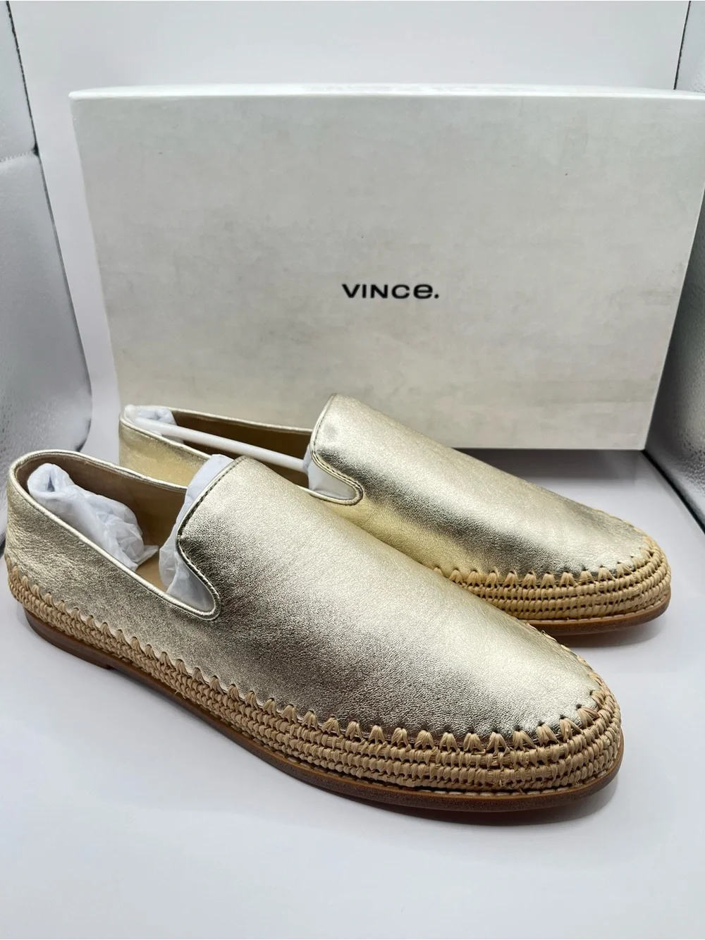 Vince Women's 9.5M Jalen Metallic and Jute Slip-On Espadrille Loafer